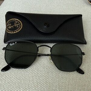 Ray-Ban Black Metal Hexagonal Sunglasses with Dark Green Lenses